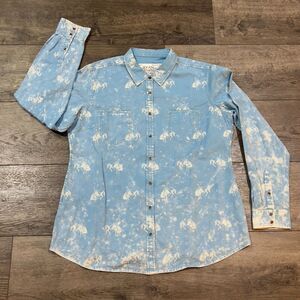 Ryan Michael Light Blue White Bronco Horses Cornflower - Women's Size XL